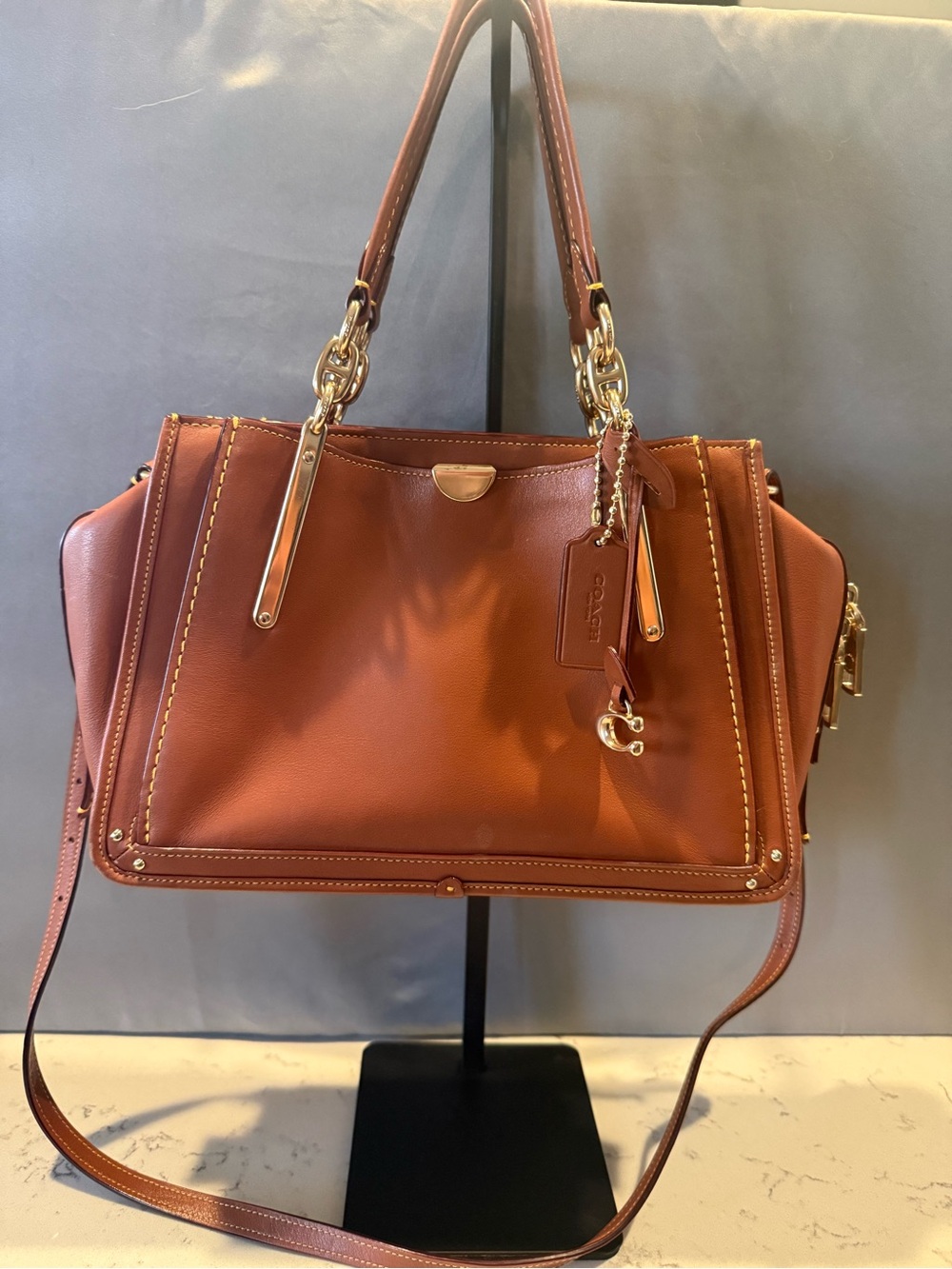 Coach Saddle Brown Leather Satchel with Gold Hardware